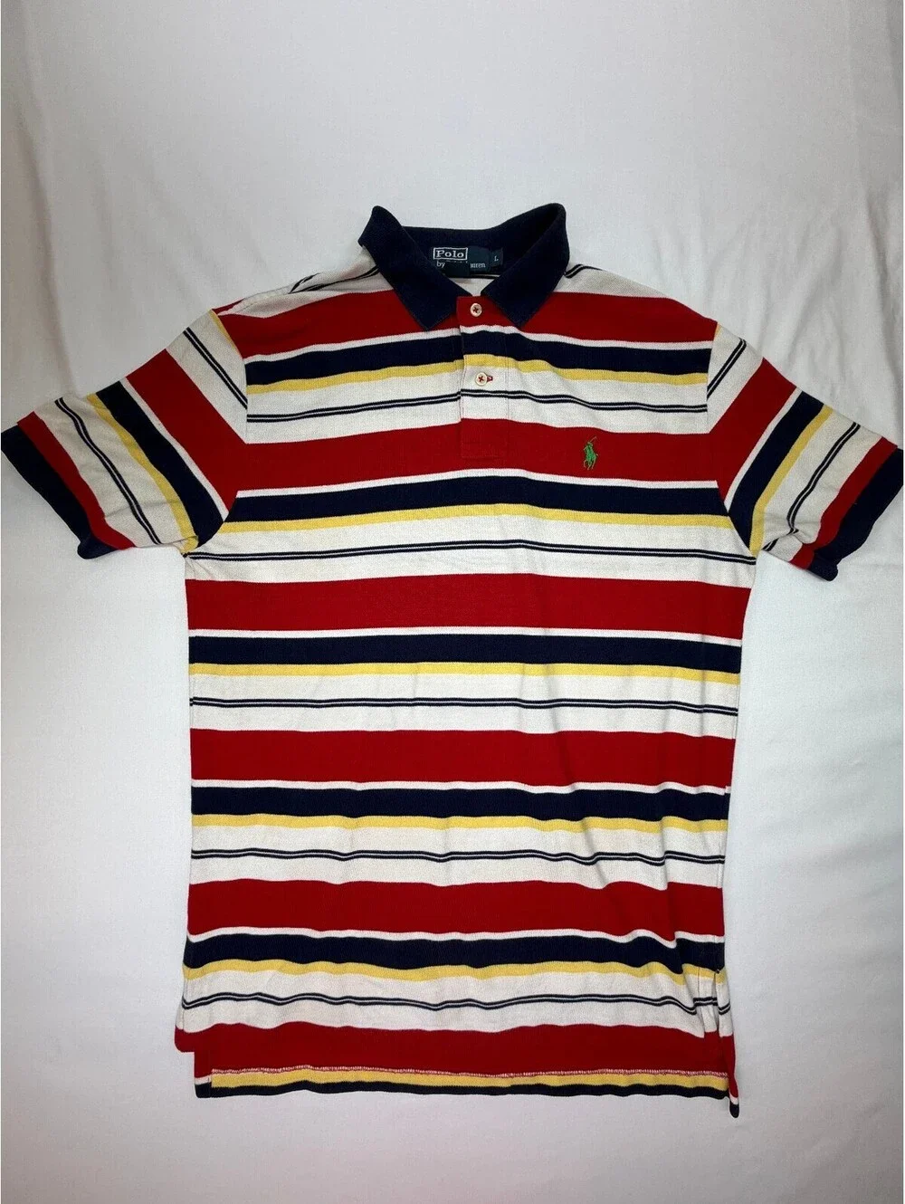 Polo Ralph Lauren Men's Polo Shirt Striped 2-Button Logo Size Large Multicolor